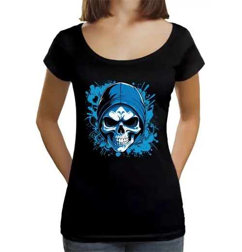 T-shirt da donna scollo amplio Loose Fit SKULL A GRAFFITI STYLE