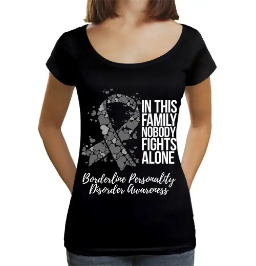 T-shirt da donna scollo amplio Loose Fit supporto familia personalità borderline