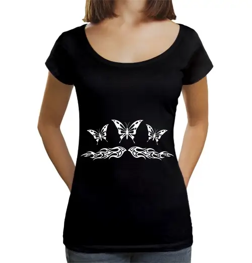 T-shirt da donna scollo amplio Loose Fit tatuaggio di farfalla fairycore fiamme y2k