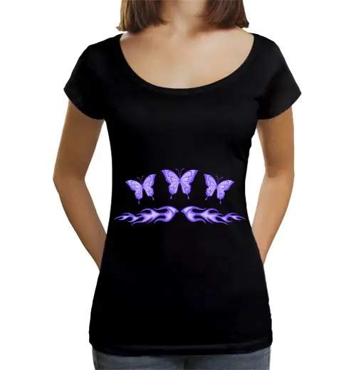 T-shirt da donna scollo amplio Loose Fit tatuaggio di farfalla viola fairycore