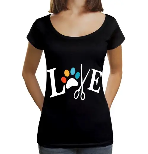 T-shirt da donna scollo amplio Loose Fit toelettatura per cani amore cani asilo per animali