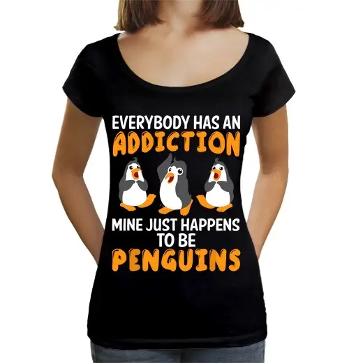 T-shirt da donna scollo amplio Loose Fit tutti hanno unossessione pinguini