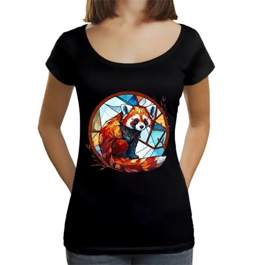 T-shirt da donna scollo amplio Loose Fit vetro colorato con ritratto di animale