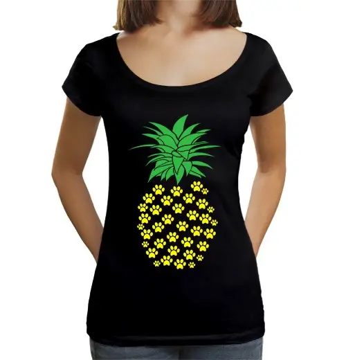 T-shirt da donna scollo amplio Loose Fit zampa di cane ananas regalo per amanti degli animali