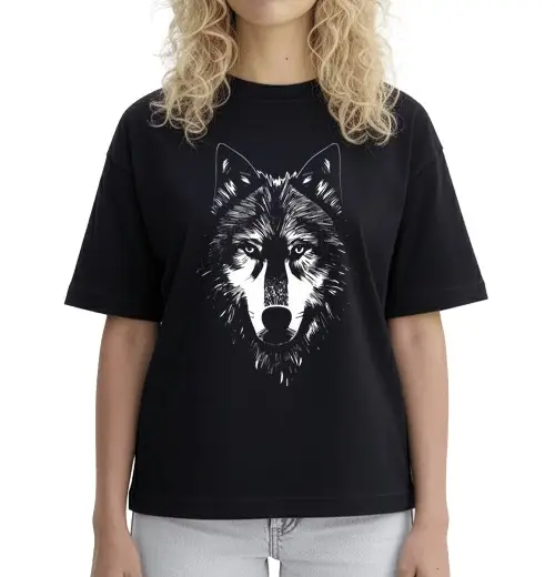 T-shirt donna boxy lupo solitario bianco