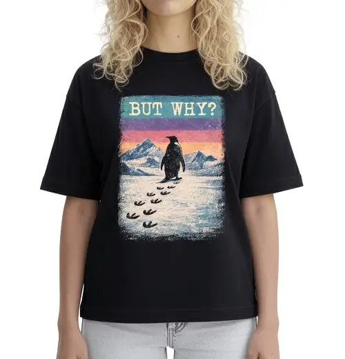 T-shirt donna boxy pinguino nichilista colori ma perché