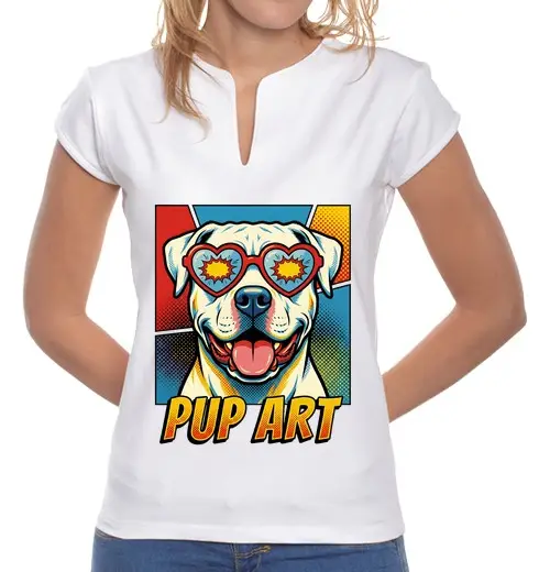 T-shirt donna colletto alla coreana cane argentino pop art retrò