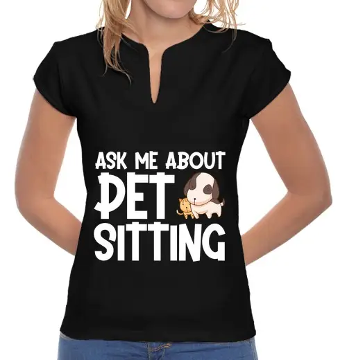 T-shirt donna colletto alla coreana cane gatto pet sitter chiedimi informazioni sugli animali domestici