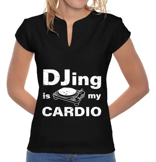 T-shirt donna colletto alla coreana djing è il mio cardio divertente elettronico