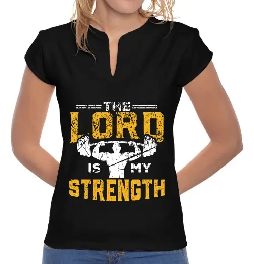 T-shirt donna colletto alla coreana Gesù allenamento il Signore è la mia forza
