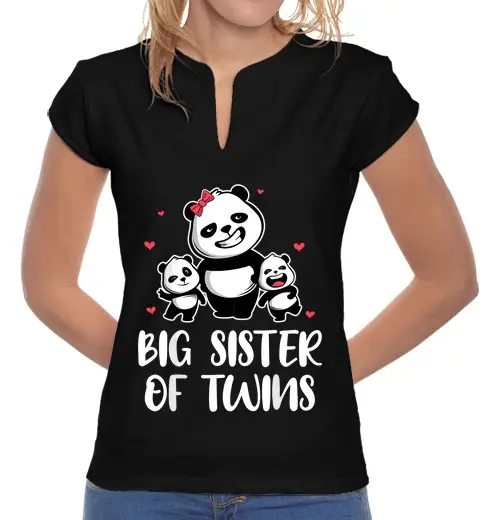 T-shirt donna colletto alla coreana grande sorella di gemelli sis panda famiglia
