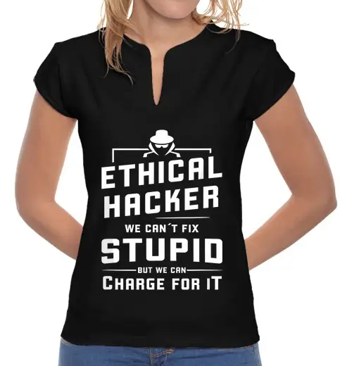 T-shirt donna colletto alla coreana hacker etico hacker a cappello bianco