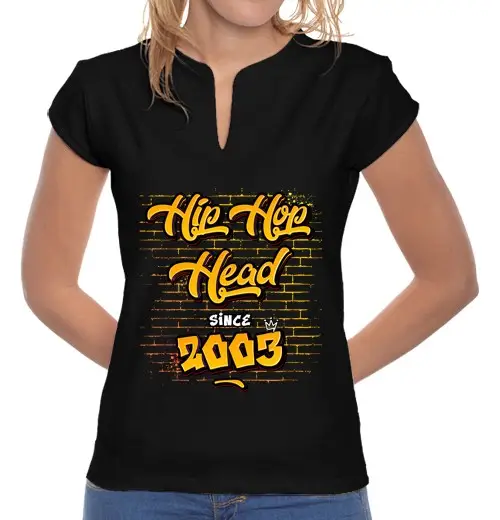 T-shirt donna colletto alla coreana hip hop head dal 2003 22 anni di esperi