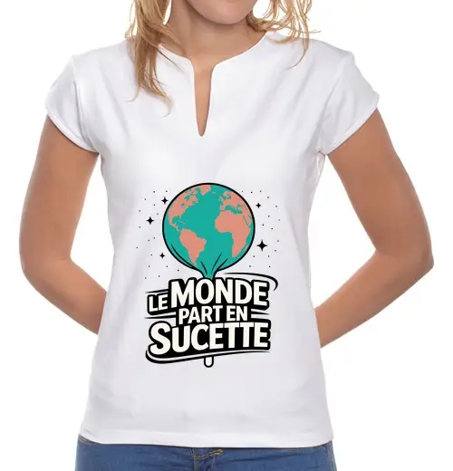 T-shirt donna colletto alla coreana il mondo va a rotoli - umorismo