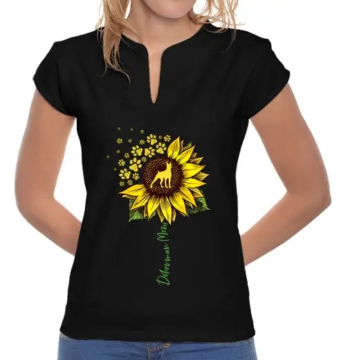 T-shirt donna colletto alla coreana mamma doberman girasole doberman