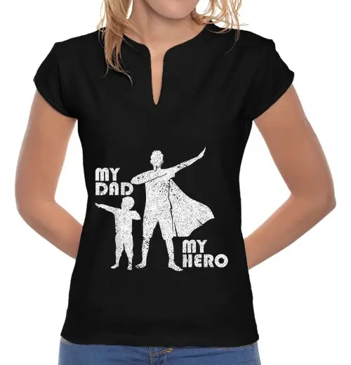 T-shirt donna colletto alla coreana mio papà mio eroe festa del papà per il miglior papà