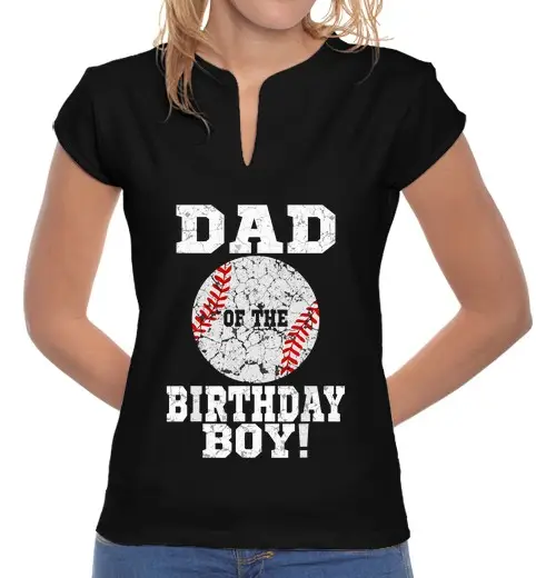T-shirt donna colletto alla coreana papà del ragazzo del compleanno amante del baseball