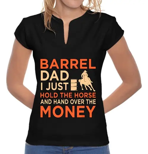 T-shirt donna colletto alla coreana papà di barrel racing cavaliere di cavalli cavalli