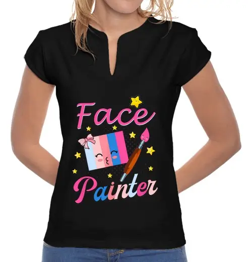 T-shirt donna colletto alla coreana pittore di facce per truccatore