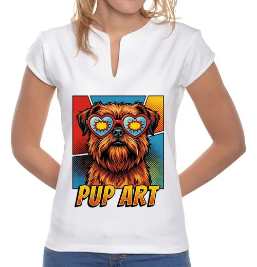 T-shirt donna colletto alla coreana pop art brussels griffon cane retrò