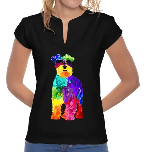 T-shirt donna colletto alla coreana regali per amanti dei cani mini schnauzer colorato