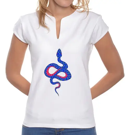 T-shirt donna colletto alla coreana serpente di fiori