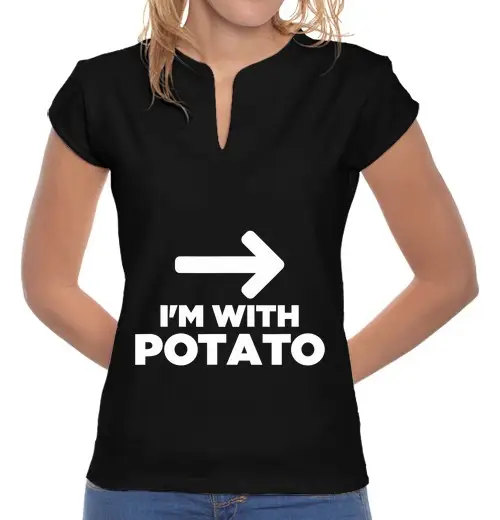 T-shirt donna colletto alla coreana sono con patata con freccia che punta