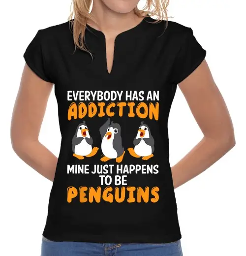 T-shirt donna colletto alla coreana tutti hanno unossessione pinguini