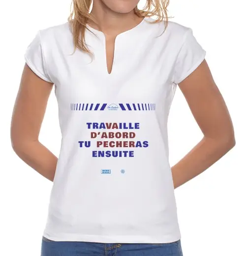 T-shirt donna colletto alla coreana vai a pescare prima