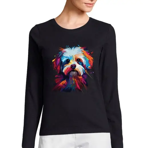 T-shirt donna manica lunga maltese colorato dell39acquerello