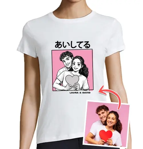 T-shirt donna taglio classico maniche corte effetto manga maglietta ti amo foto personalizzabile