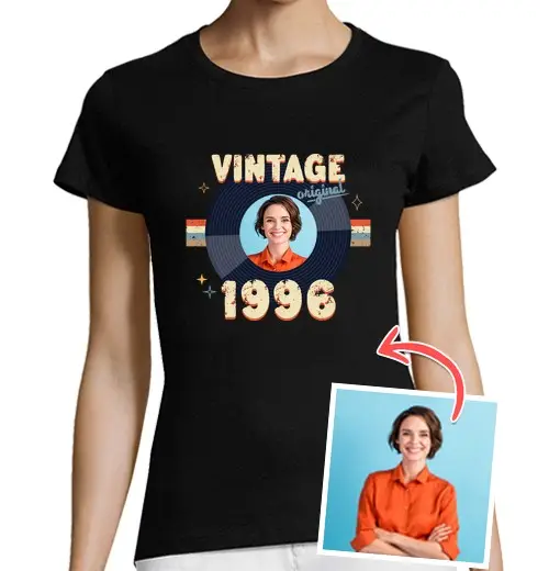 T-shirt donna taglio classico maniche corte maglietta vintage originale 1996 foto personalizzabile