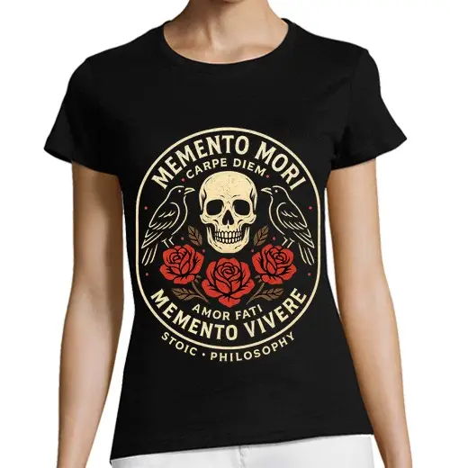 T-shirt donna taglio classico maniche corte memento mori filosofia stoica stoici