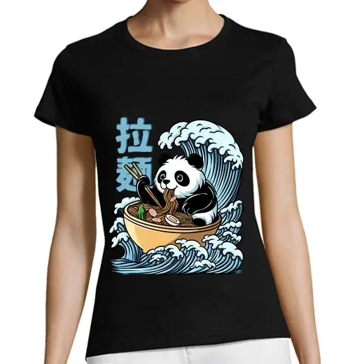T-shirt donna taglio classico maniche corte panda ramen
