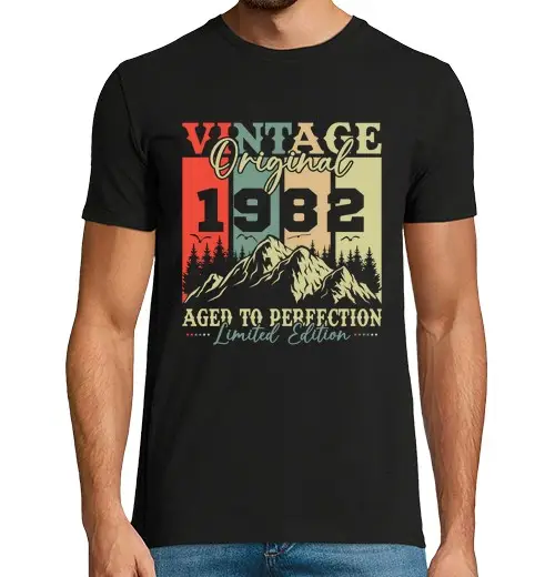 T-shirt uomo manica corta Anniversario retrò vintage del 1982