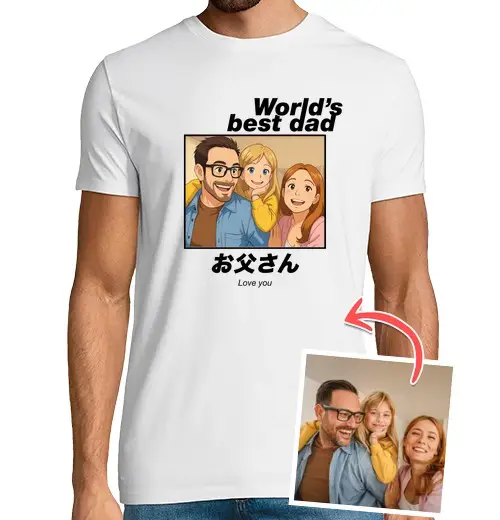 T-shirt uomo manica corta effetto anime maglietta worlds best dad foto personalizzabile