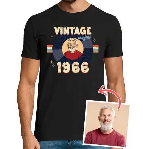 T-shirt uomo manica corta effetto illustrazione vintage maglietta vintage originale 1966 foto personalizzabile