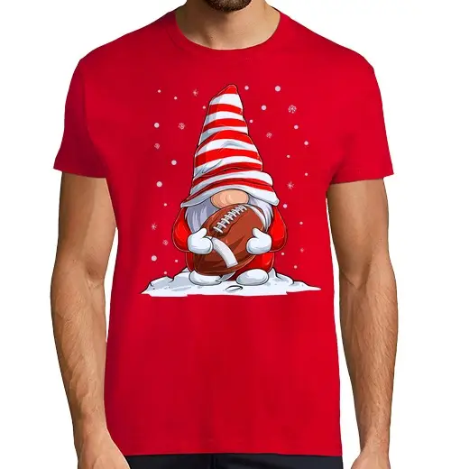 T-shirt uomo manica corta Gnomo di Natale con palla da Rugby