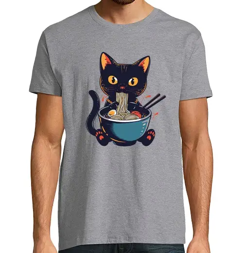 T-shirt uomo manica corta il gatto mangia il ramen