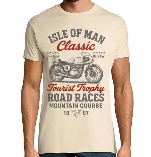 T-shirt uomo manica corta isola of man, gare classiche tt, corsa moto motociclisti