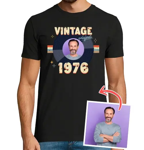 T-shirt uomo manica corta maglietta vintage originale 1976 foto personalizzabile