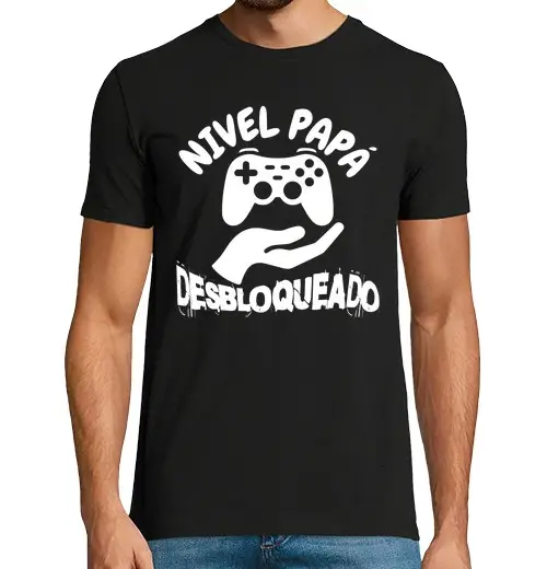T-shirt uomo manica corta nivel papa desbloqueado padre gamer
