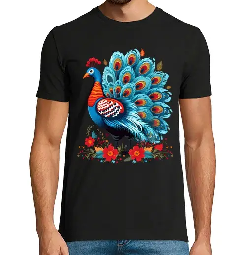T-shirt uomo manica corta pavone multicolore boho art fashion