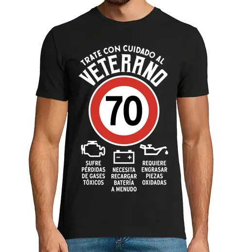 T-shirt uomo manica corta regalo 70esimo compleanno veterano cartello stradale di 70 anni