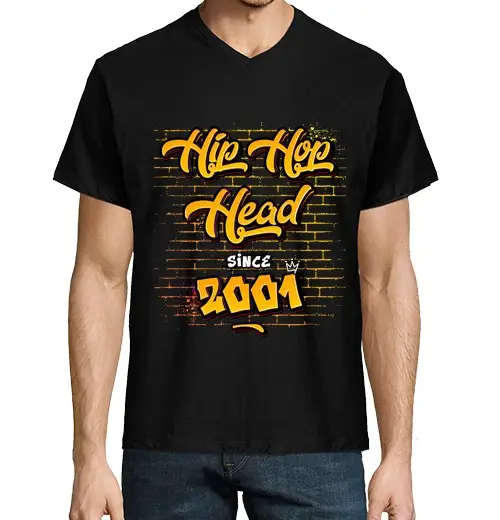 T-shirt uomo scollo a V hip hop head dal 2001 24 anni di esperi