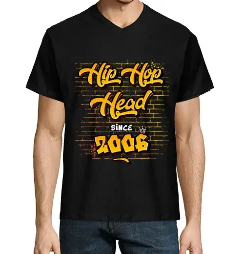 T-shirt uomo scollo a V hip hop head dal 2006 19 anni di