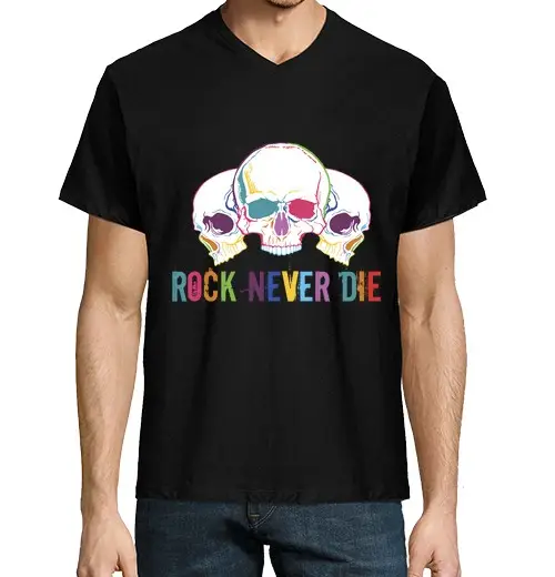 T-shirt uomo scollo a V il rock non muore mai