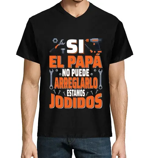 T-shirt uomo scollo a V Se il papà non può aggiustarlo è lui am