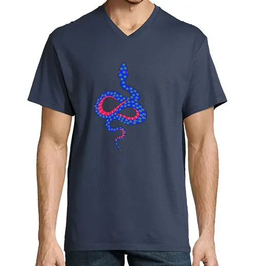 T-shirt uomo scollo a V serpente di fiori