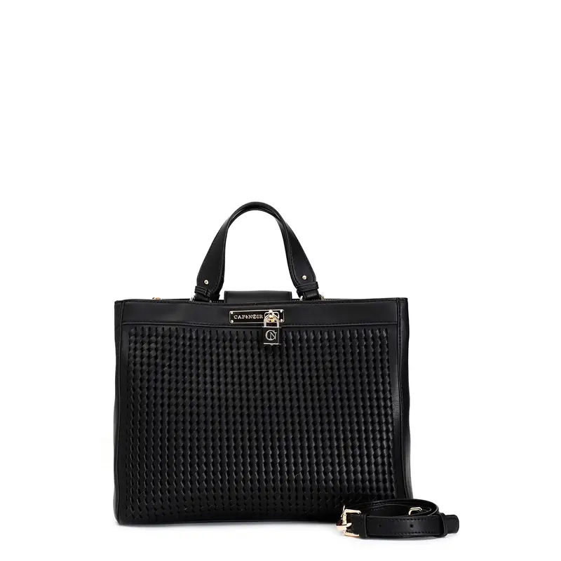 tote con infilatura e accessorio lucchetto nero